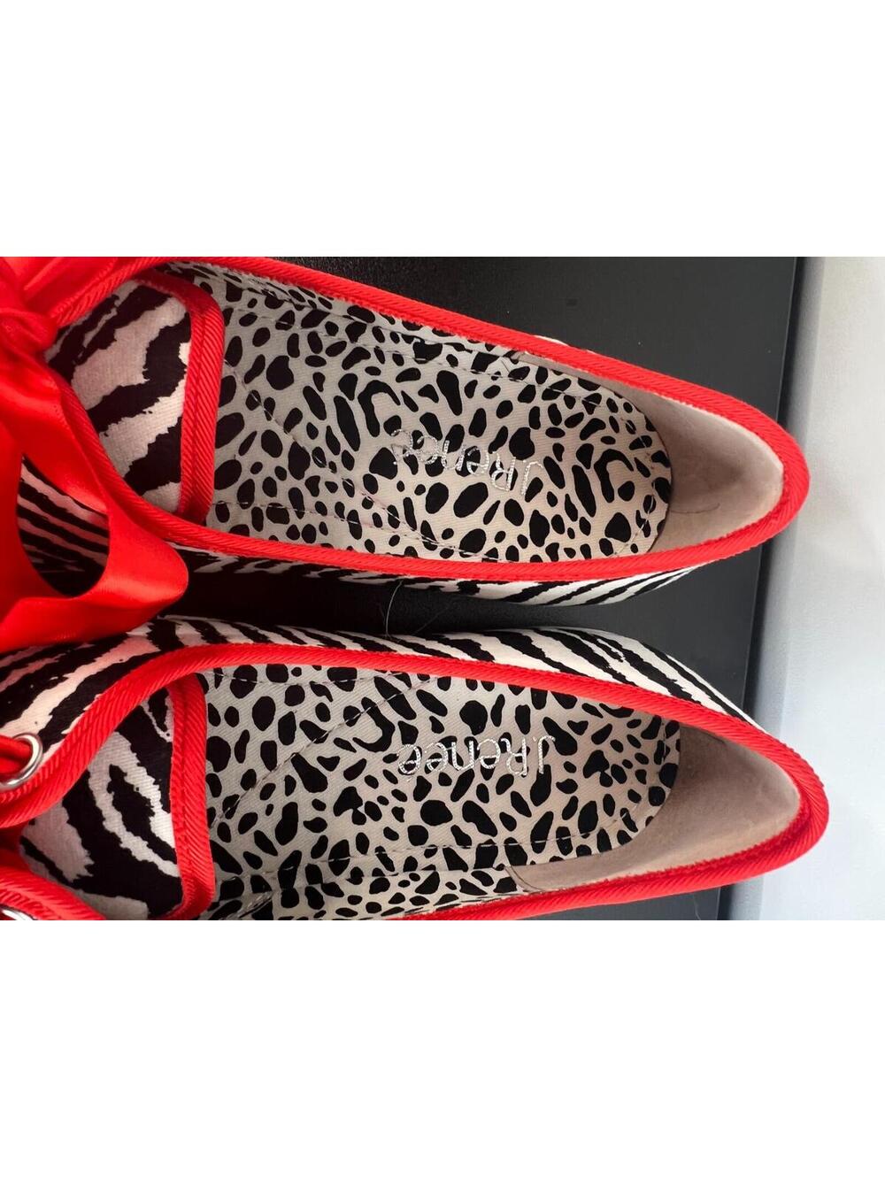 J Renee Zebra Print Sneakers 9Wide  Rhinestone Toe Red Ribbon Lace Fashion Shoes - Picture 10 of 15